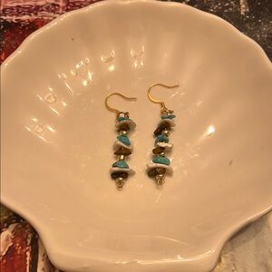 Gold and Blue Dangle Earrings with Elegant Design